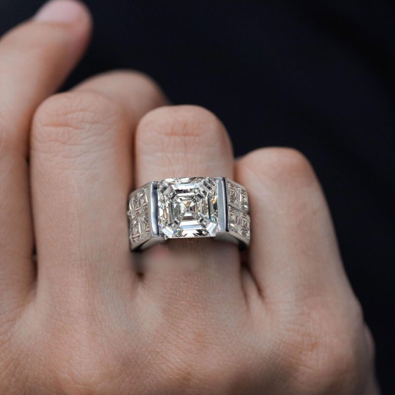 Jorrio handmade 7ct asscher cut iced out men's engagement wedding ring