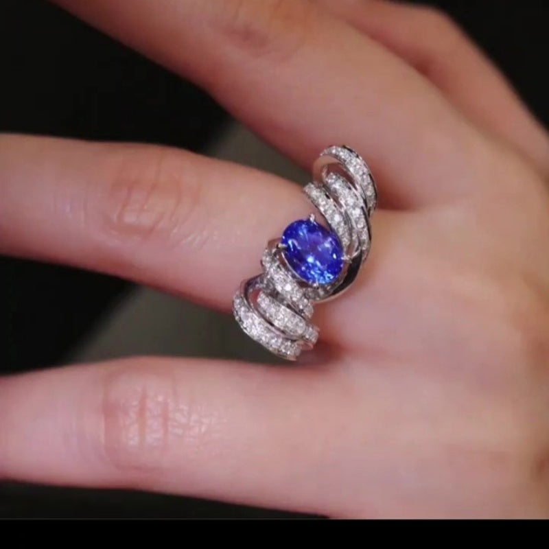 Jorrio handmade ocean blaze sapphire wave sterling silver ring