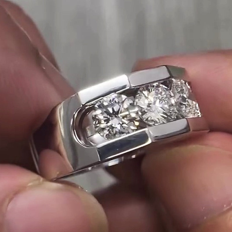 Jorrio Handmade Classic Modern Triple Round Moissanite Men's Ring
