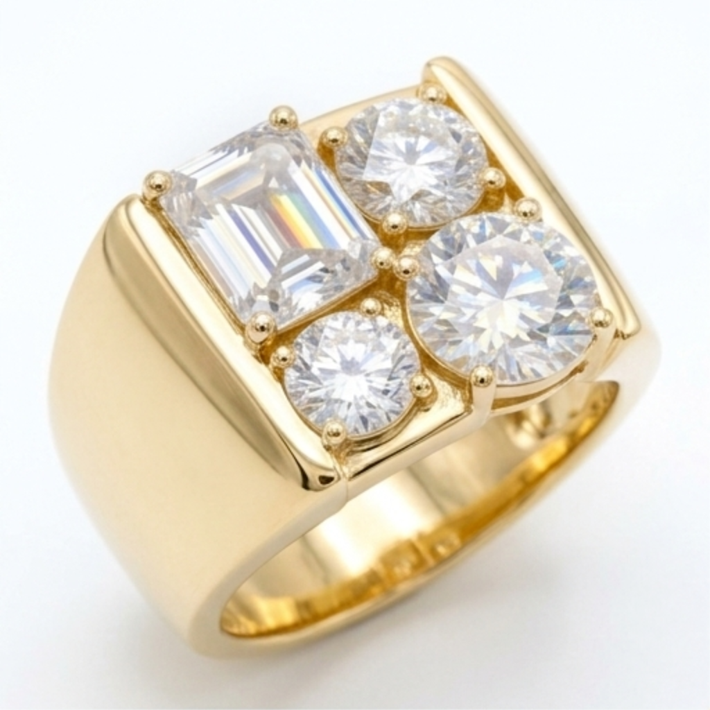 Jorrio Handmade Vintage Round and Emerald Cut Men's Wide Band Ring