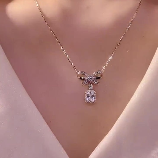 Jorrio handmade radiant bow fashion diamond sterling silver necklace