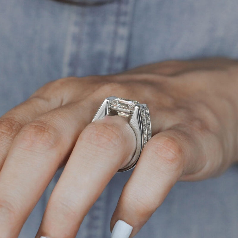 Jorrio handmade 7ct asscher cut iced out men's engagement wedding ring