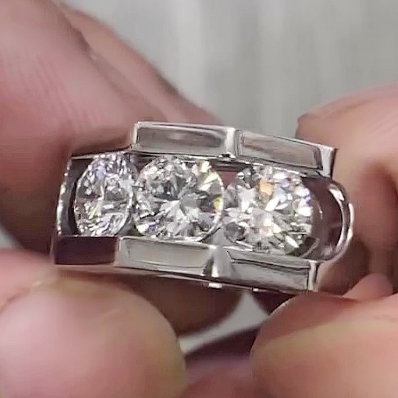 Jorrio Handmade Classic Modern Triple Round Moissanite Men's Ring