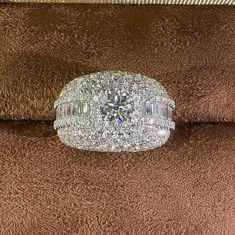 Jorrio Handmade Ultimate Luxury Masculine Sparkle Round Cut Moissanite Full Pave Halo Men's Ring
