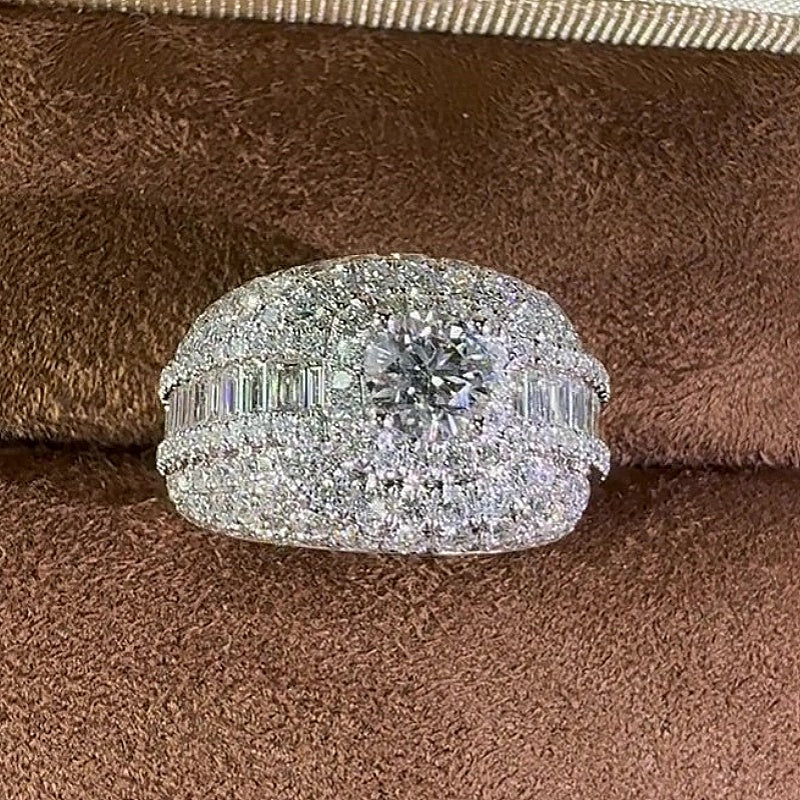 Jorrio Handmade Ultimate Luxury Masculine Sparkle Round Cut Moissanite Full Pave Halo Men's Ring