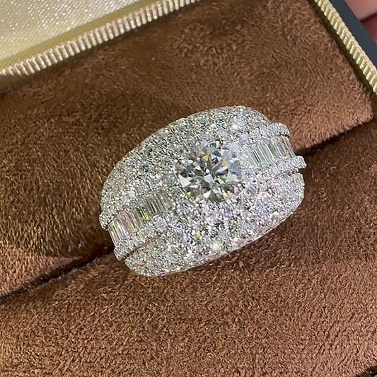 Jorrio Handmade Ultimate Luxury Masculine Sparkle Round Cut Moissanite Full Pave Halo Men's Ring