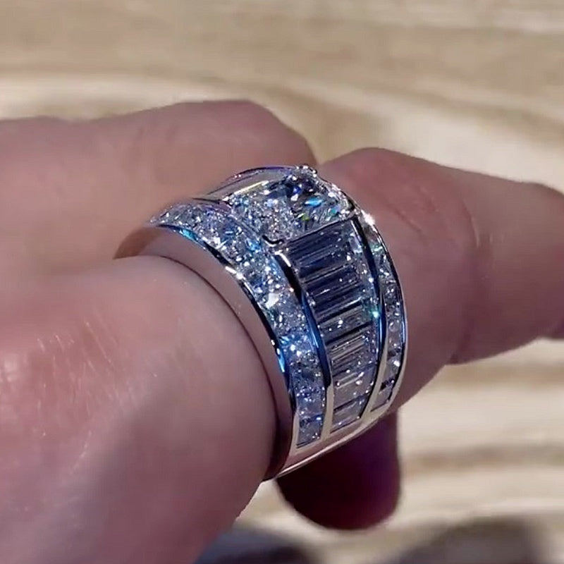 Jorrio Handmade Radiant & Baguette Cut Full Pave Cubic Zirconia Iced-Out Statement Ring