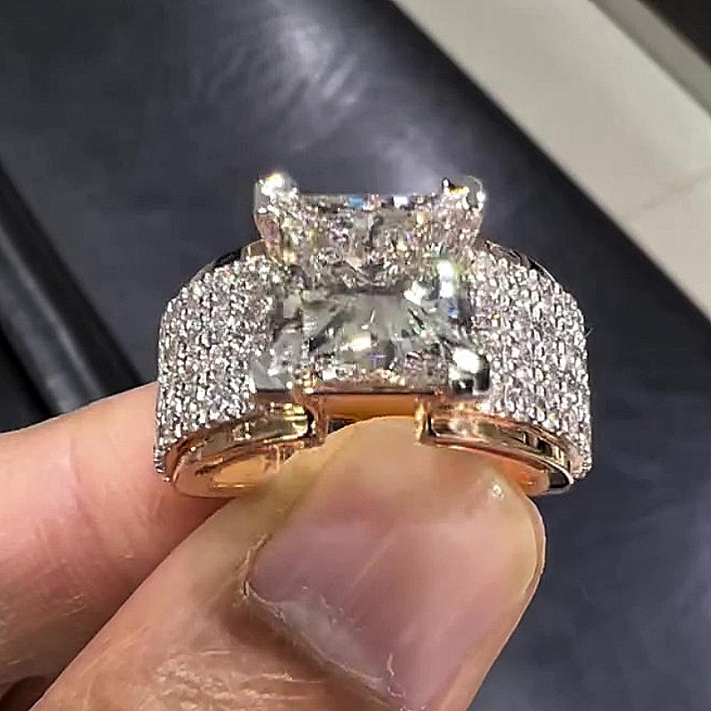 Jorrio Handmade 5ct Princess Cut Moissanite Men's Wide Band Sterling Silver Ring