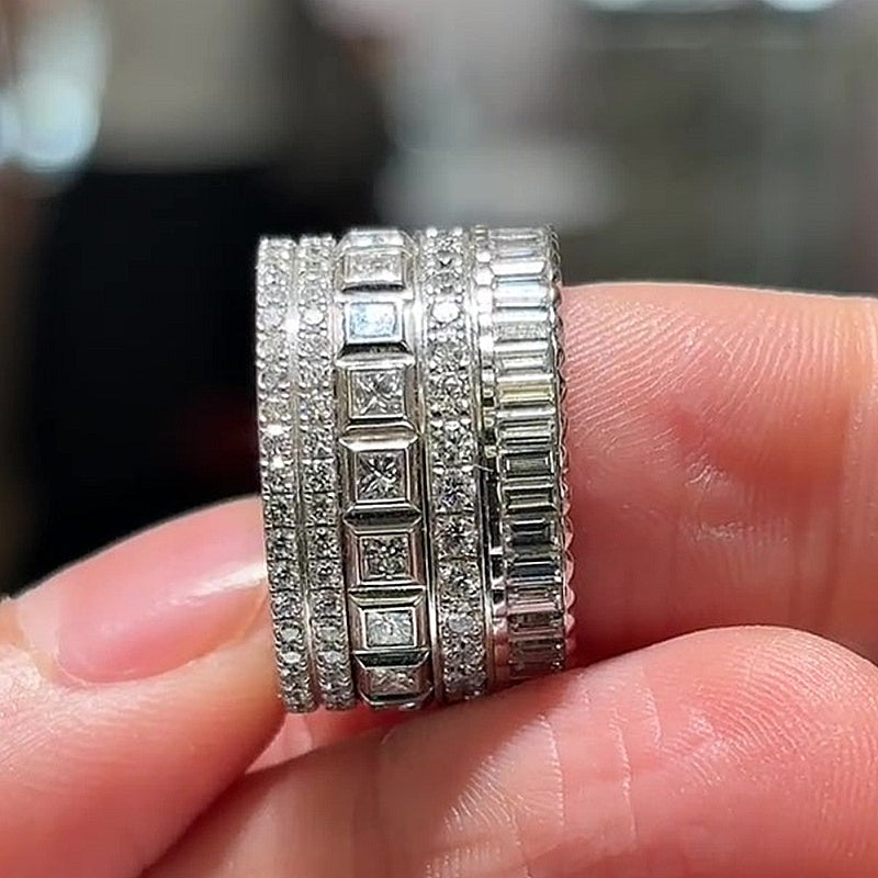 Jorrio Handmade Luxury Full‑Pave Mixed‑Cut CZ Men's Wide‑Band Ring