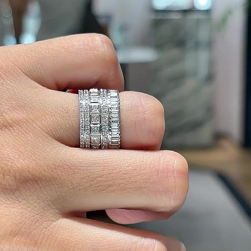 Jorrio Handmade Luxury Full‑Pave Mixed‑Cut CZ Men's Wide‑Band Ring