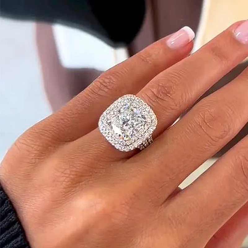 Jarrio Rings Jorrio handmade 3 ct cushion cut halo sterling silver engagement ring ...