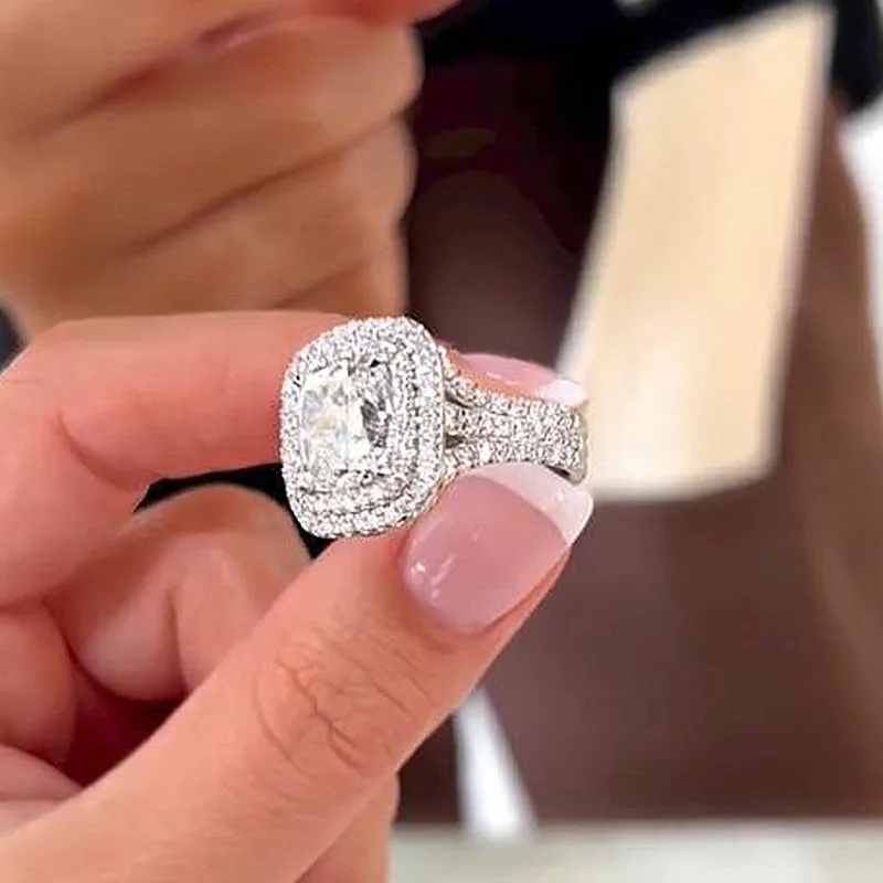 Jarrio Rings Jorrio handmade 3 ct cushion cut halo sterling silver engagement ring ...