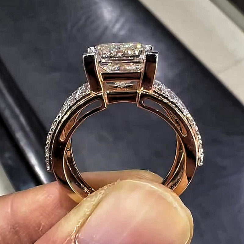 Jorrio Handmade 5ct Princess Cut Moissanite Men's Wide Band Sterling Silver Ring