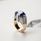 Jorrio Handmade Sapphire Cushion Cut Two-Tone Men's Ring