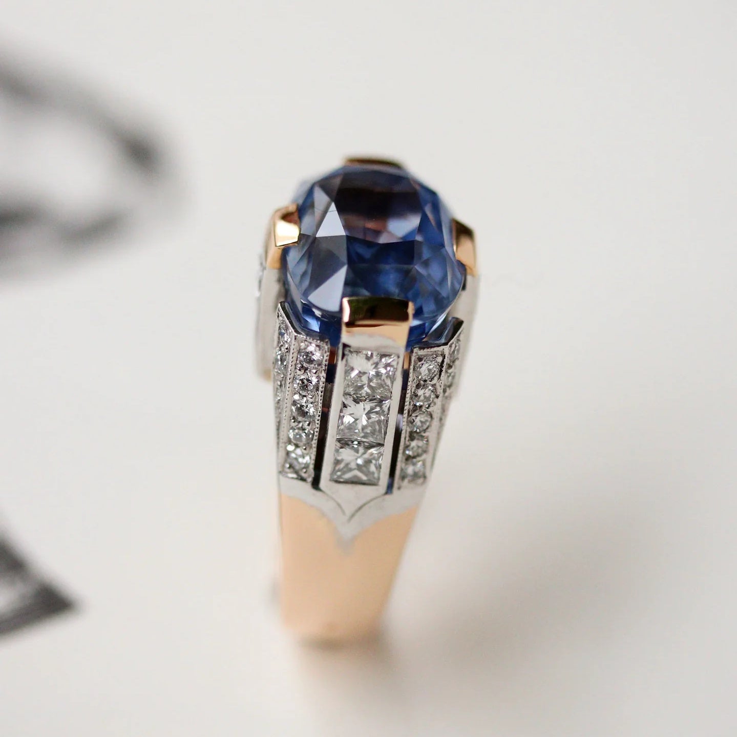 Jorrio Handmade Sapphire Cushion Cut Two-Tone Men's Ring