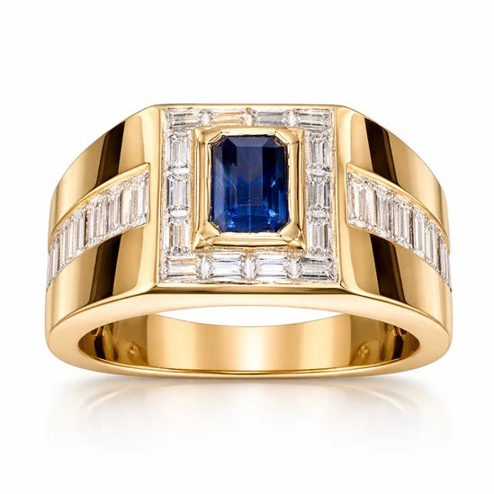 Jorrio Handmade Sapphire 1.5CT Emerald Cut CZ Bold Men's Ring