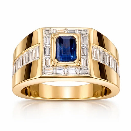 Jorrio Handmade Sapphire 1.5CT Emerald Cut CZ Bold Men's Ring