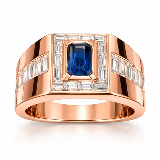 Jorrio Handmade Sapphire 1.5CT Emerald Cut CZ Bold Men's Ring