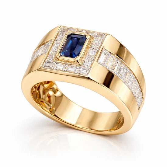 Jorrio Handmade Sapphire 1.5CT Emerald Cut CZ Bold Men's Ring