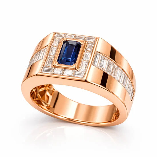 Jorrio Handmade Sapphire 1.5CT Emerald Cut CZ Bold Men's Ring