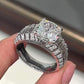 Jorrio Handmade Luxury 5CT Cushion Cut & Baguette Cut Full Pave Brilliant Ring