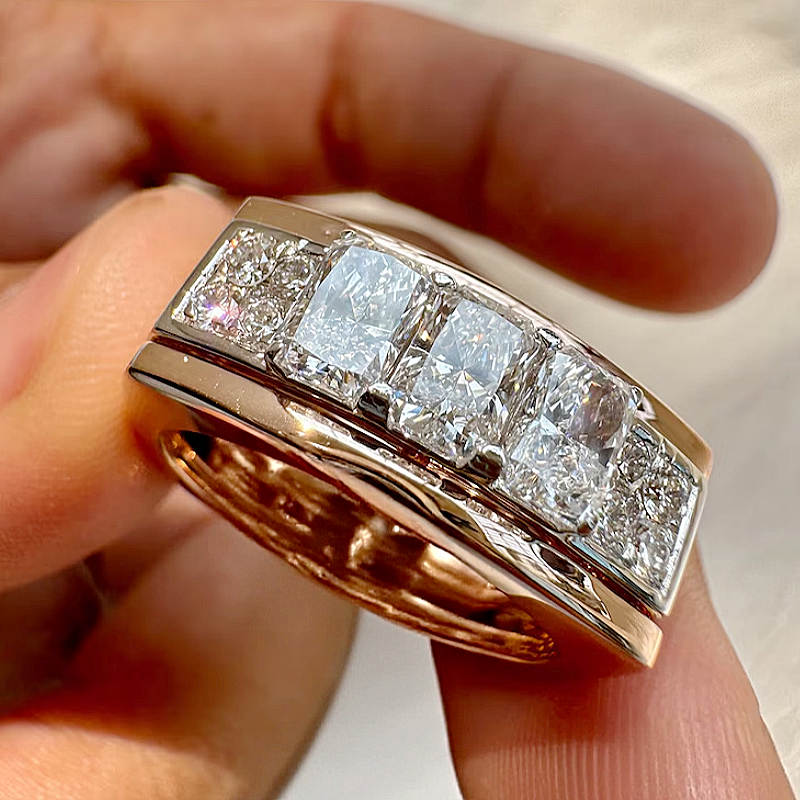 Jorrio Handmade 1.75 ct Radiant & Round Cut Moissanite Men's Wedding Band Ring