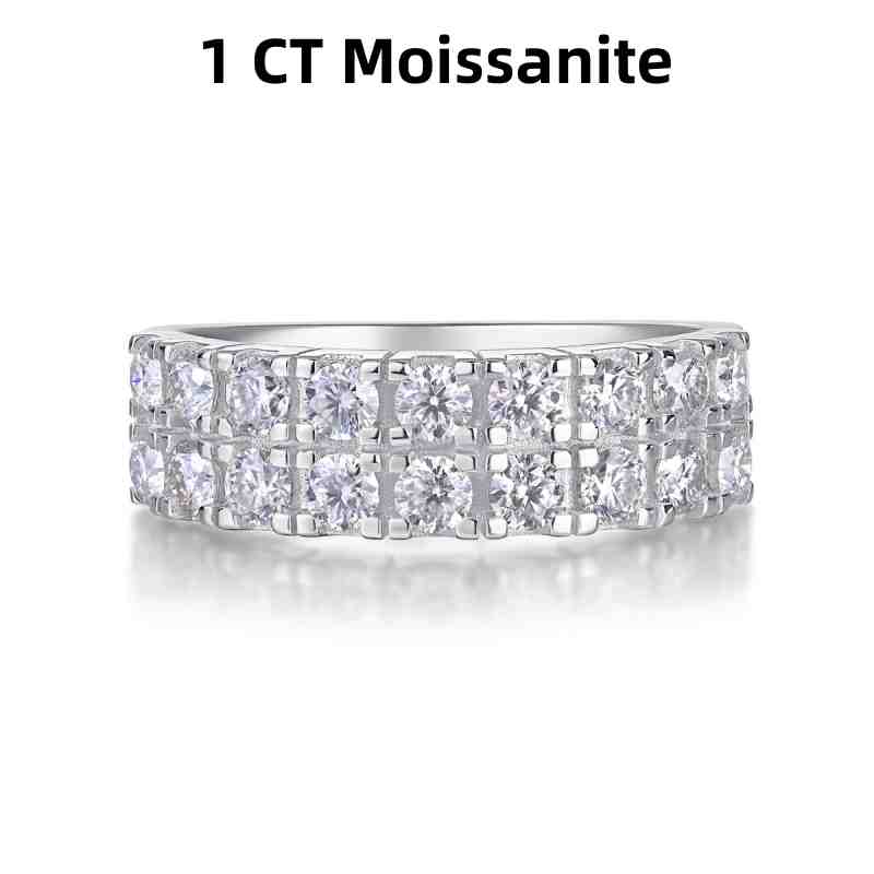 Jorrio handmade round cut double row sterling silver moissanite women's band ring