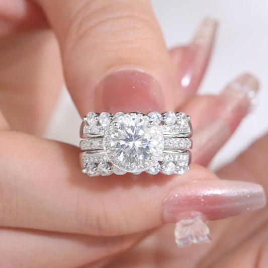 Jorrio 2ct round cut 2pcs moissanite sterling silver ring