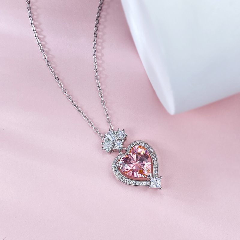 Jorrio handmade Heart Pink Necklace sterling silver diamond necklace