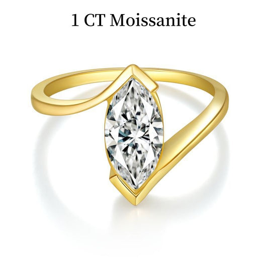 Jorrio handmade gold 1ct marquise cut vintage moissanite sterling silver engagement ring