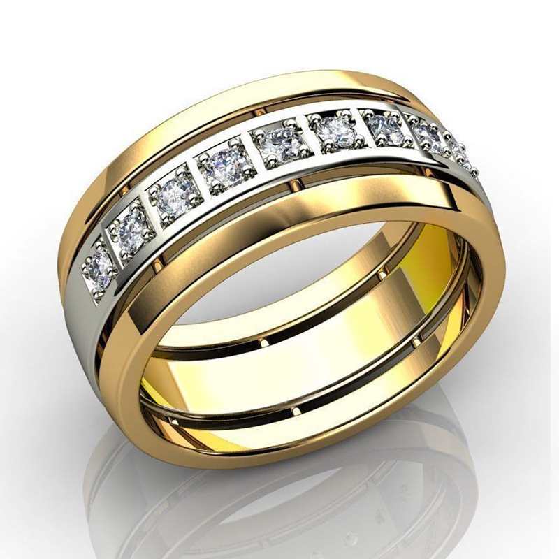 Jorrio round cut created diamond vintage sterling silver wide men's band gold ring