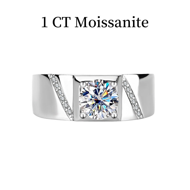 Jorrio handmade 1ct round cut moissanite sterling silver men's band
