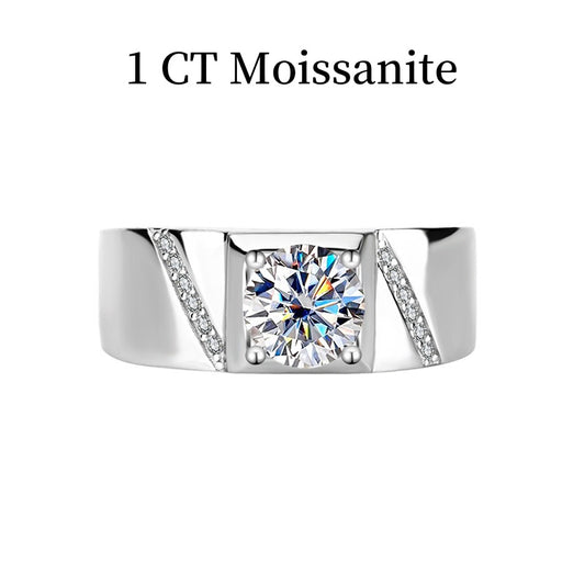 Jorrio handmade 1ct round cut moissanite sterling silver men's band