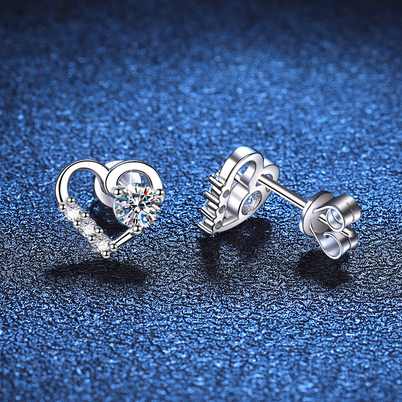 Jorrio handmade heart D-color moissanite sterling silver earrings