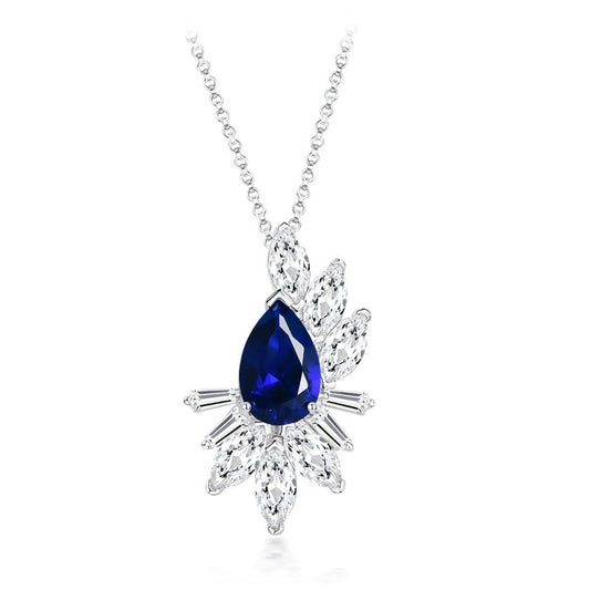 Jorrio handmade sapphire 3ct pear cut classic sterling silver necklace