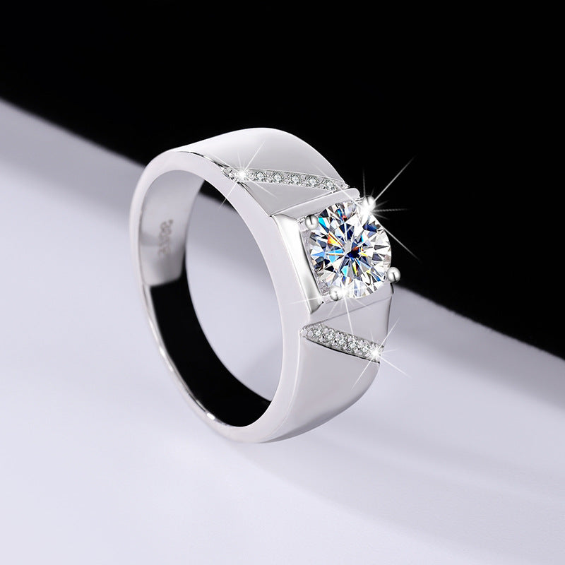 Jorrio handmade 1ct round cut moissanite sterling silver men's band