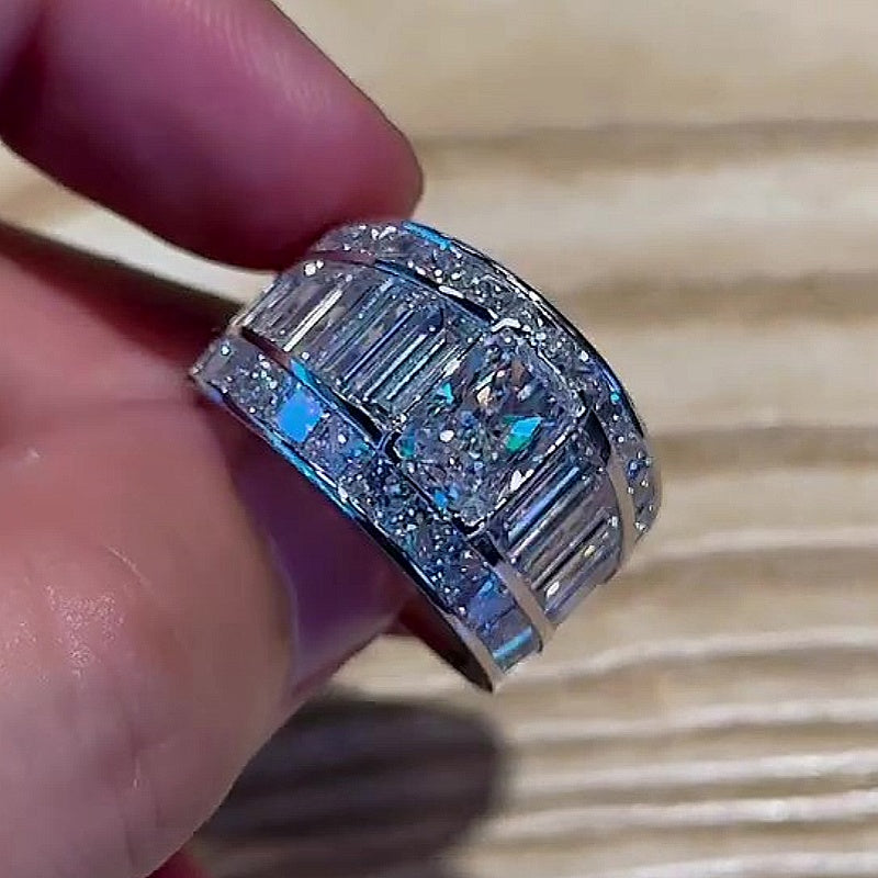 Jorrio Handmade Radiant & Baguette Cut Full Pave Cubic Zirconia Iced-Out Statement Ring