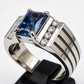 Jorrio Handmade Modern Geometric Blue Sapphire CZ Men’s Luxury Statement Ring