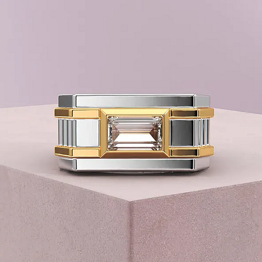 Jorrio Handmade Art Deco Two‑Tone Baguette Cut Men’s Wedding Band Ring