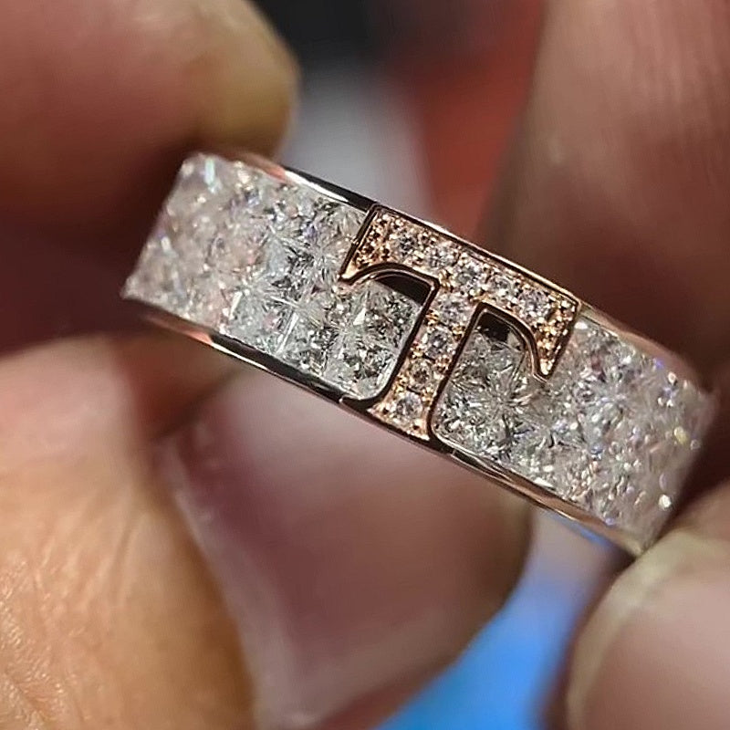 Jorrio Handmade Bold Luxury Two‑Tone Iced T‑Bar Cubic Zirconia Fashion Ring
