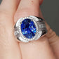 Jorrio handmade vintage-style 9ct oval cut blue sapphire men’s ring