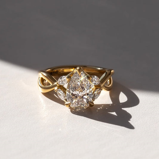 Jorrio handmade 1.2ct infinity-inspired pear cut romantic sterling silver ring