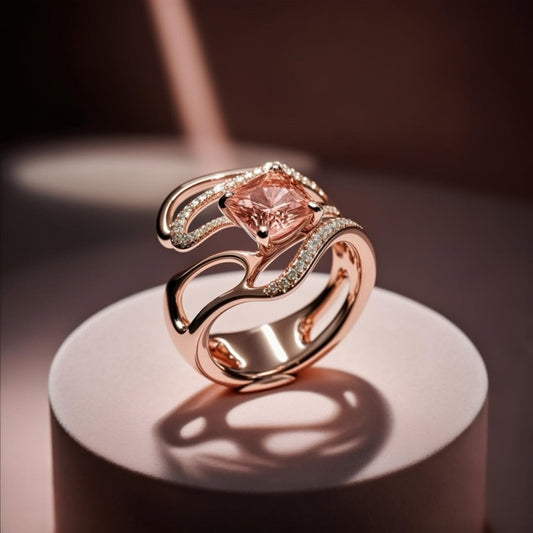 Jorrio Padparadscha princess cut rose gold sterling silver ring