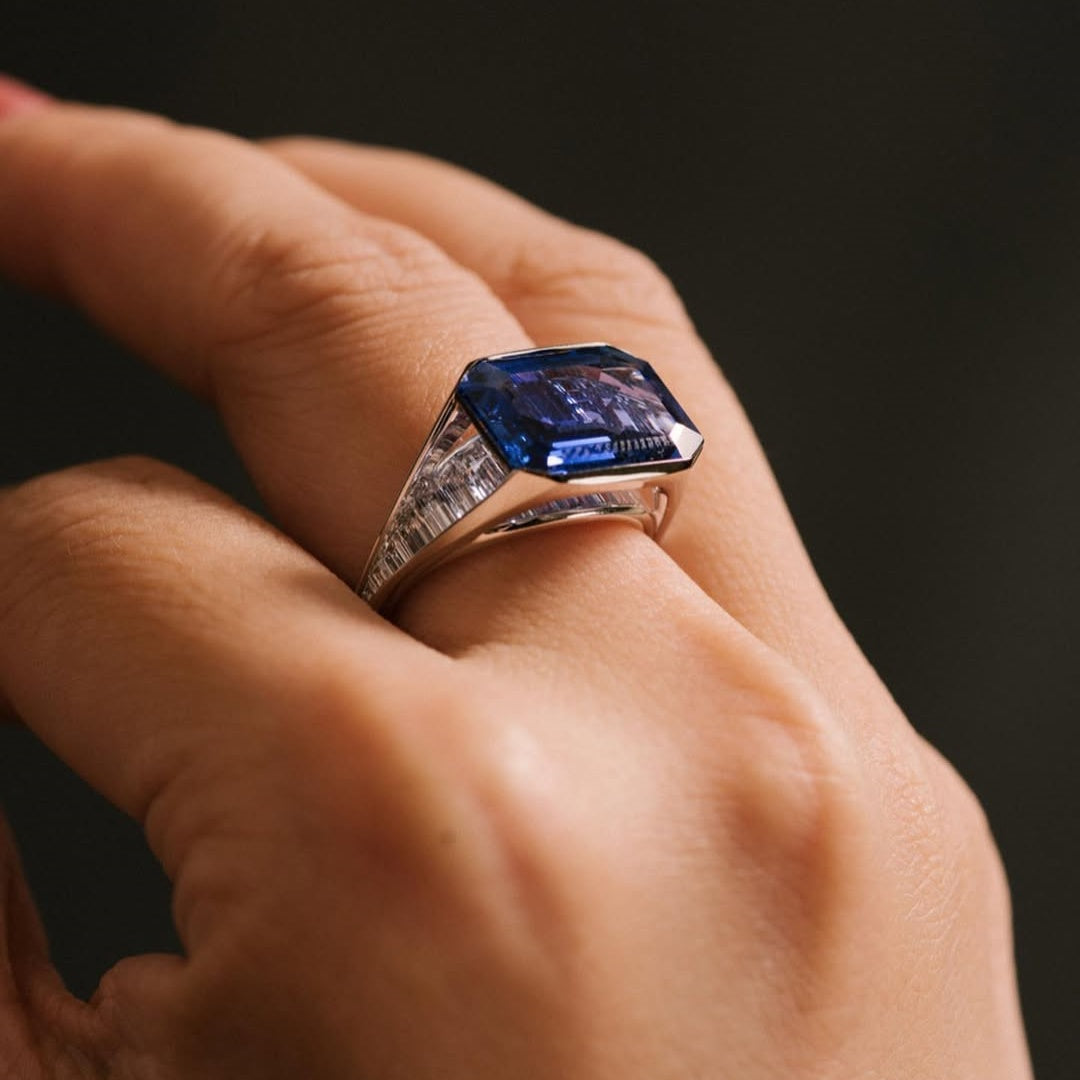 Jorrio Handmade Sapphire Radiant Cut Vintage Men's Ring