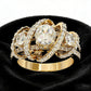 Jorrio handmade round cut triple-stone crisscross pavé halo moissanite ring