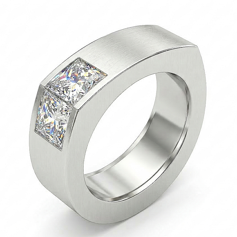 Jorrio Handmade Princess Cut Moissanite Sleek Channel-style Modern Men's Band Ring