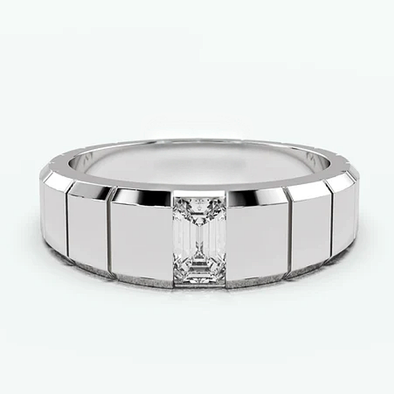 Jorrio Handmade Sleek & Modern Ice Cube Emerald Solitaire Moissanite Men's Ring