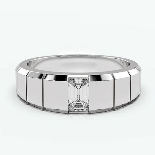 Jorrio Handmade Sleek & Modern Ice Cube Emerald Solitaire Moissanite Men's Ring