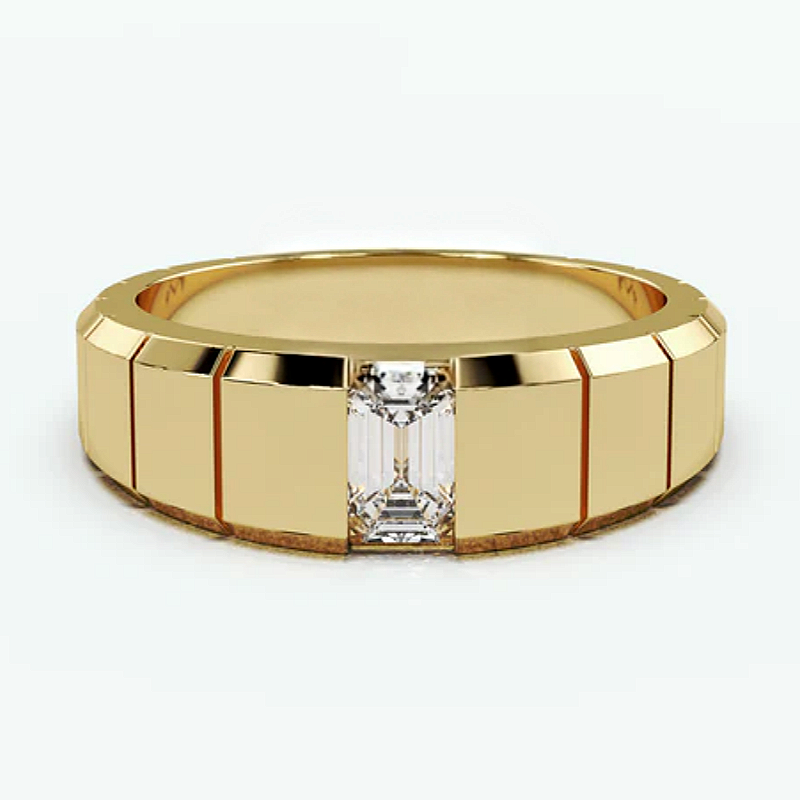 Jorrio Handmade Sleek & Modern Ice Cube Emerald Solitaire Moissanite Men's Ring
