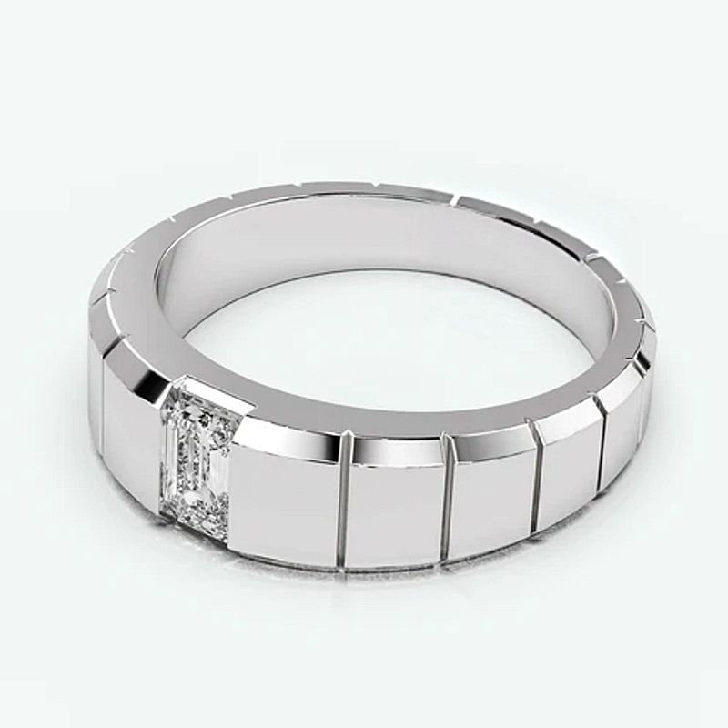 Jorrio Handmade Sleek & Modern Ice Cube Emerald Solitaire Moissanite Men's Ring